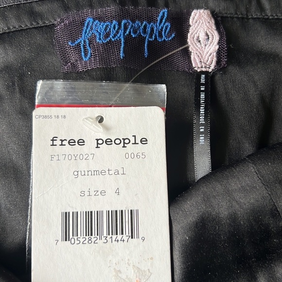 New Free People Gunmetal Black & Grey Sequins & Leather Strapless Mini Dress - Picture 13 of 15